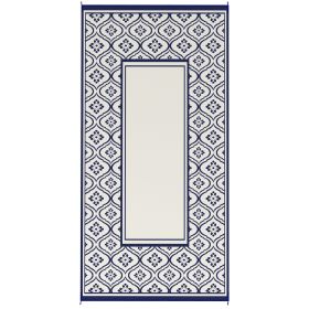 Reversible Outdoor Rug, Waterproof Plastic Straw with Carry Bag, 9' x 18', Blue & White Gourd Border