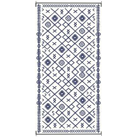 Reversible Outdoor Rug, Waterproof Plastic Straw with Carry Bag, 9' x 18', Blue & White Rhombus