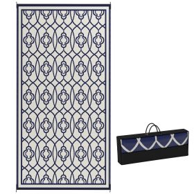 Reversible Outdoor Rug, Waterproof Plastic Straw with Carry Bag, 9' x 18', Blue & White Lantern