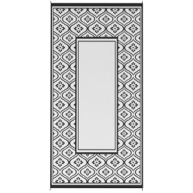 Reversible Outdoor Rug, Waterproof Plastic Straw with Carry Bag, 9' x 18', Black & White Gourd Border
