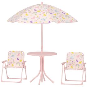 Kids Picnic Table and Chair Set, Outdoor Activity Table with Foldable Chairs, Removable Umbrella for Backyard, Pink
