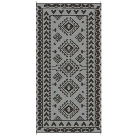 Reversible Outdoor Rug, Waterproof Plastic Straw with Carry Bag, 9' x 18', Black & Gray Rhombus Patchwork