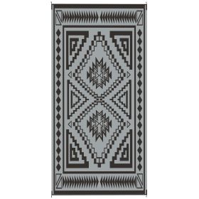 Reversible Outdoor Rug, Waterproof Plastic Straw with Carry Bag, 9' x 18', Black & Gray Square Patchwork