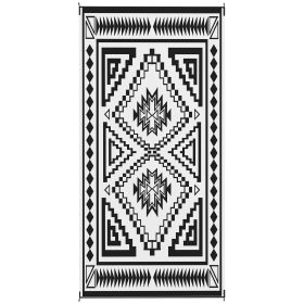 Reversible Outdoor Rug, Waterproof Plastic Straw with Carry Bag, 9' x 18', Black & White Square Patchwork