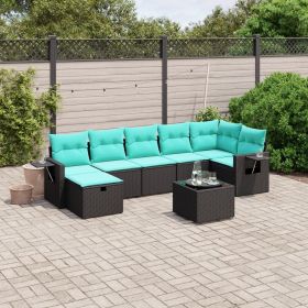 8 Piece Patio Sofa Set with Cushions Black Poly Rattan