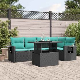 6 Piece Garden Sofa Set with Cushions Black Poly Rattan