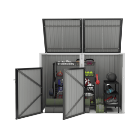 Garbage Bin Shed Stores 2 Trash Cans Metal Outdoor Bin Shed for Garbage Storage,54 cubic feet of space,Stainless Galvanized Steel