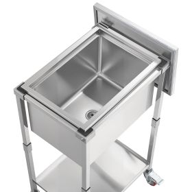 Rolling Ice Chest Cooler Cart, 22"L x 16"W x 38"H Stainless Steel Cooling Bin on Wheels, 32.8 Quart Outdoor Stand Up Cooler Trolley with Shelf