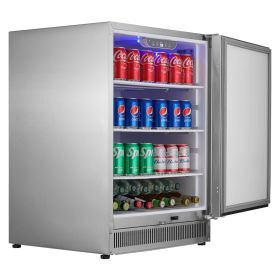 24 inch Indoor/Outdoor Beverage Refrigerator, 185QT Undercounter or Freestanding Beverage Fridge (Material: Body Stainless Steel + Door 304 Stainless Steel)