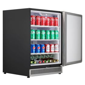 24 inch Indoor/Outdoor Beverage Refrigerator, 185QT Undercounter or Freestanding Beverage Fridge (Material: Body Sheet Metal Spraying + Door Stainless Steel)